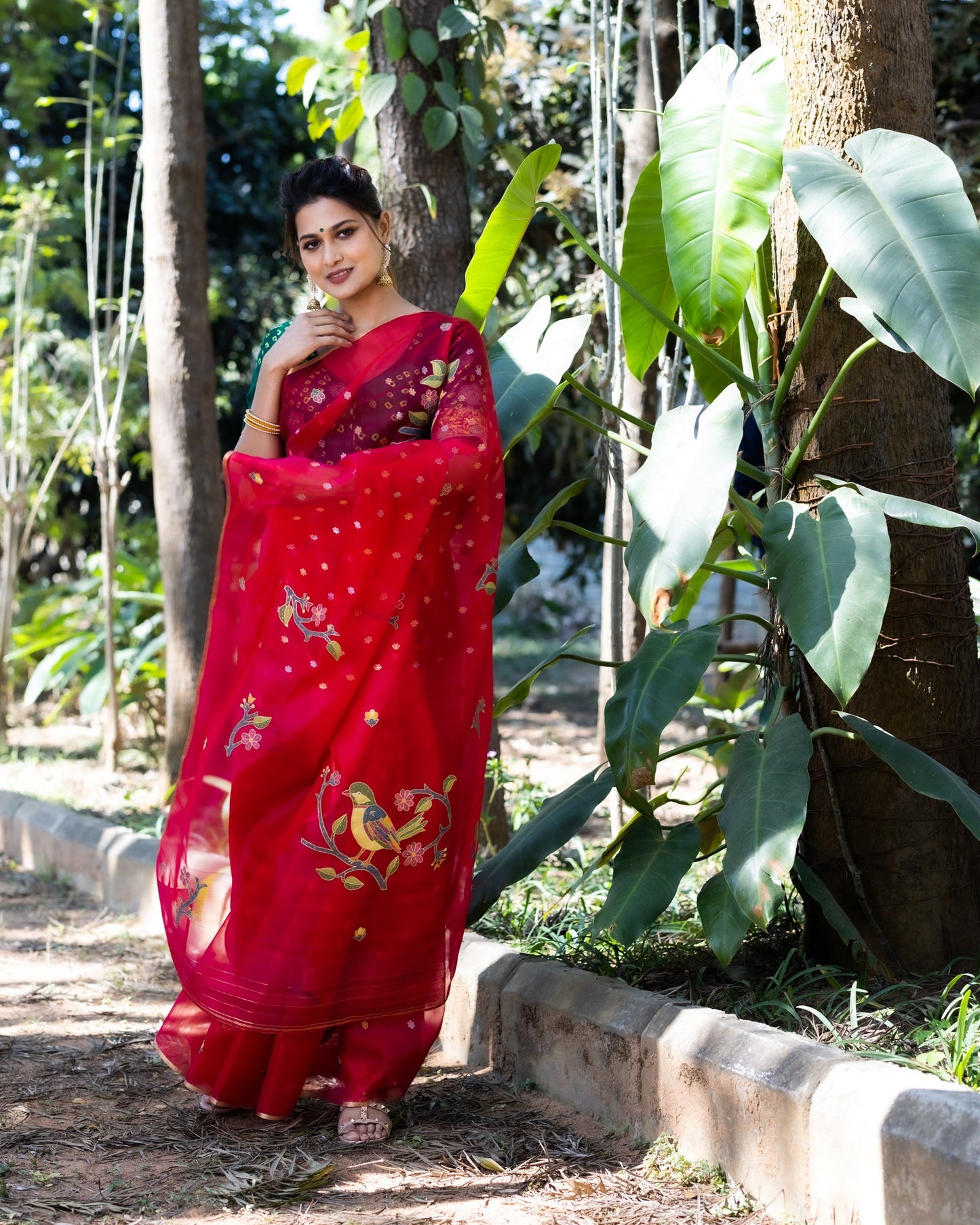 Pink Embroidered Organza Silk Saree