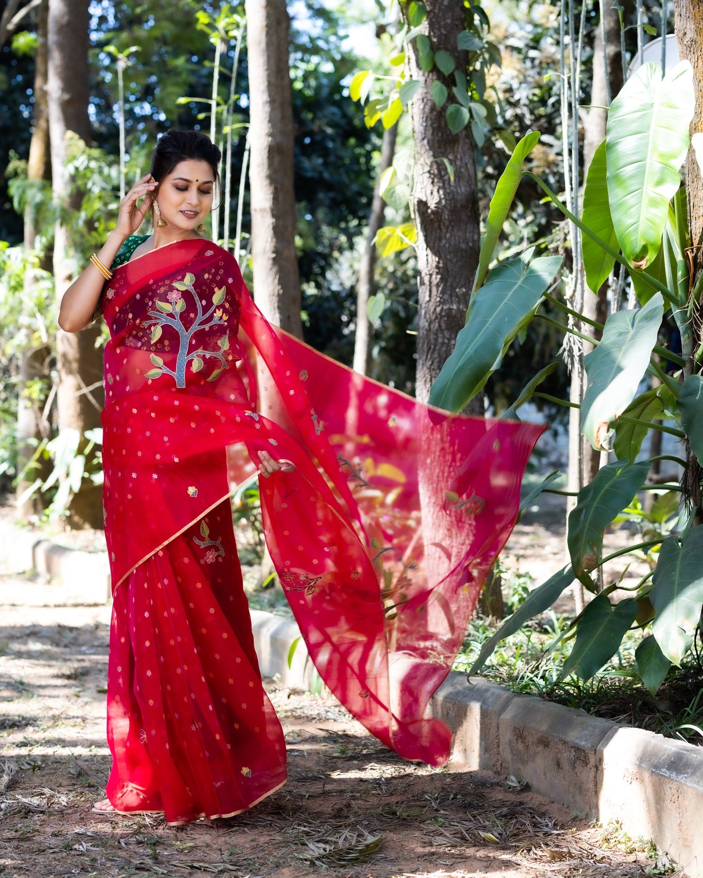 Pink Embroidered Organza Silk Saree