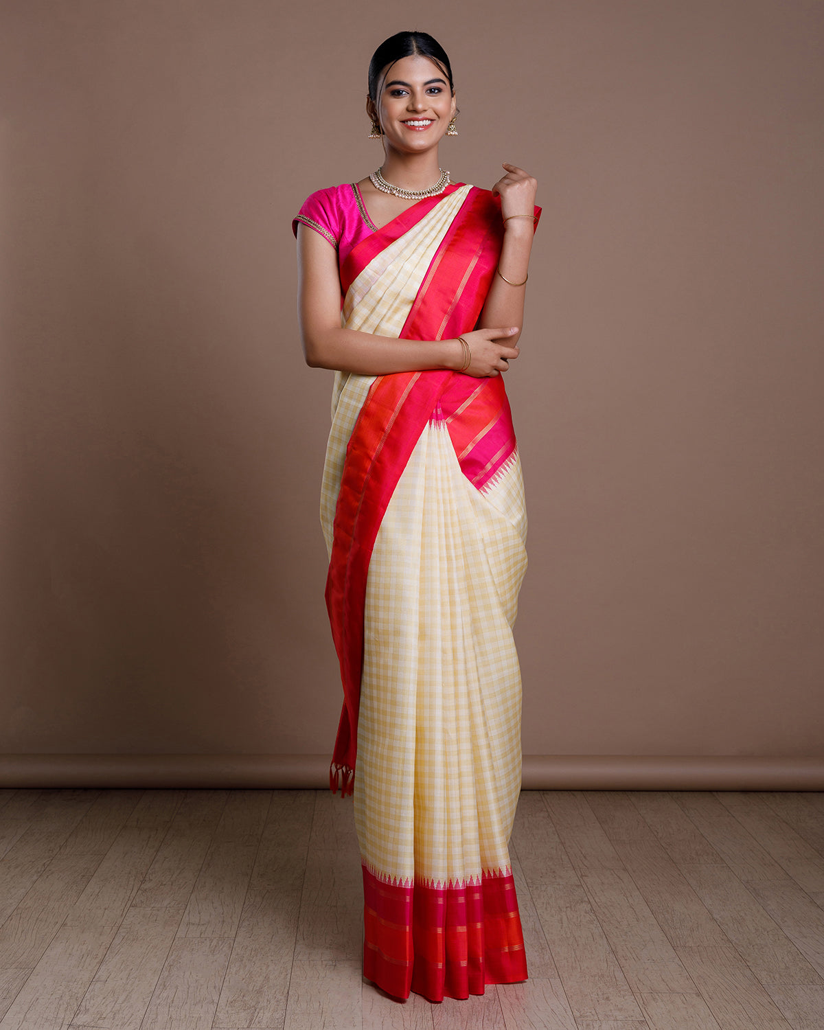 Half White Kanchivaram Handloom Silk Saree