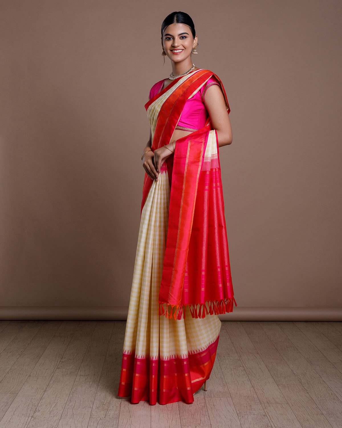 Half White Kanchivaram Handloom Silk Saree
