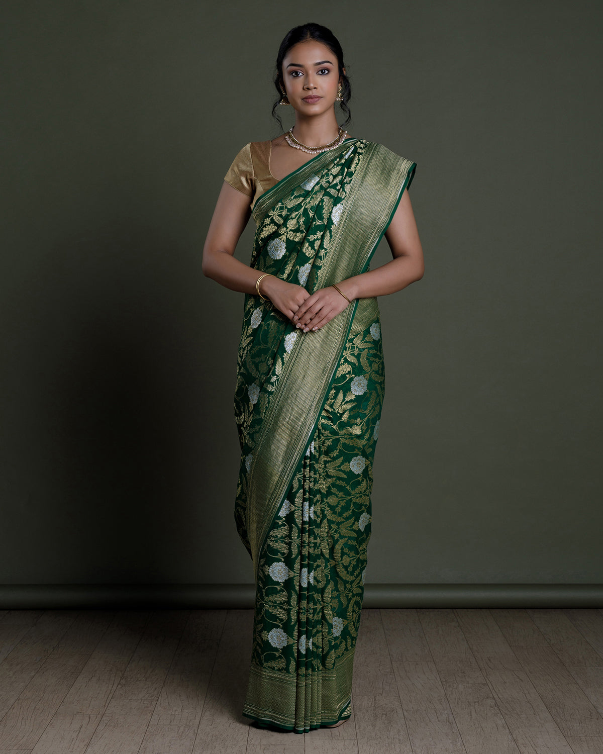 Green Banarasi Khadi Georgette Silk Saree