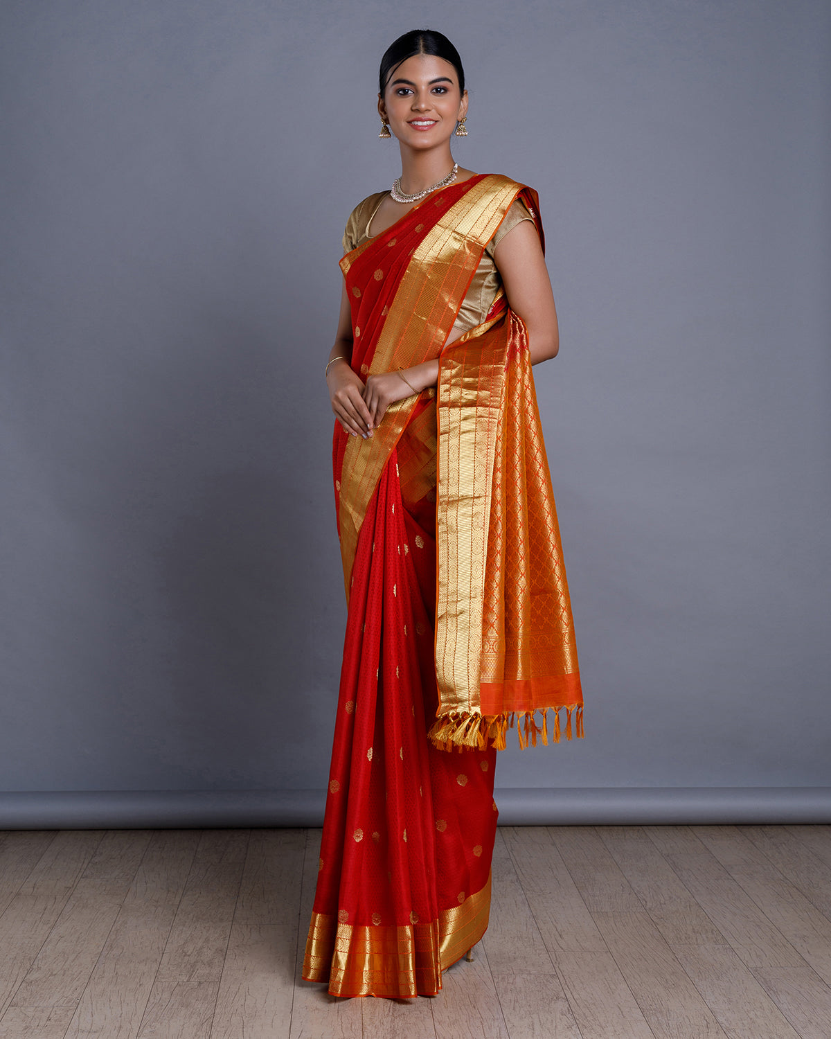 Red Jaquard Silk Saree