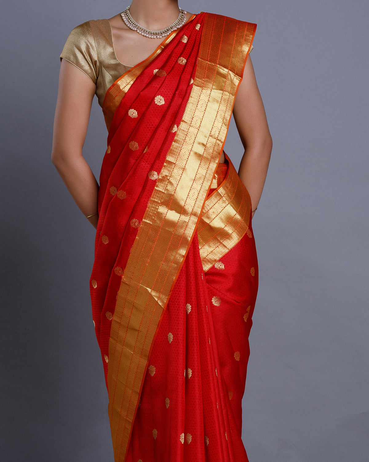 Red Jaquard Silk Saree