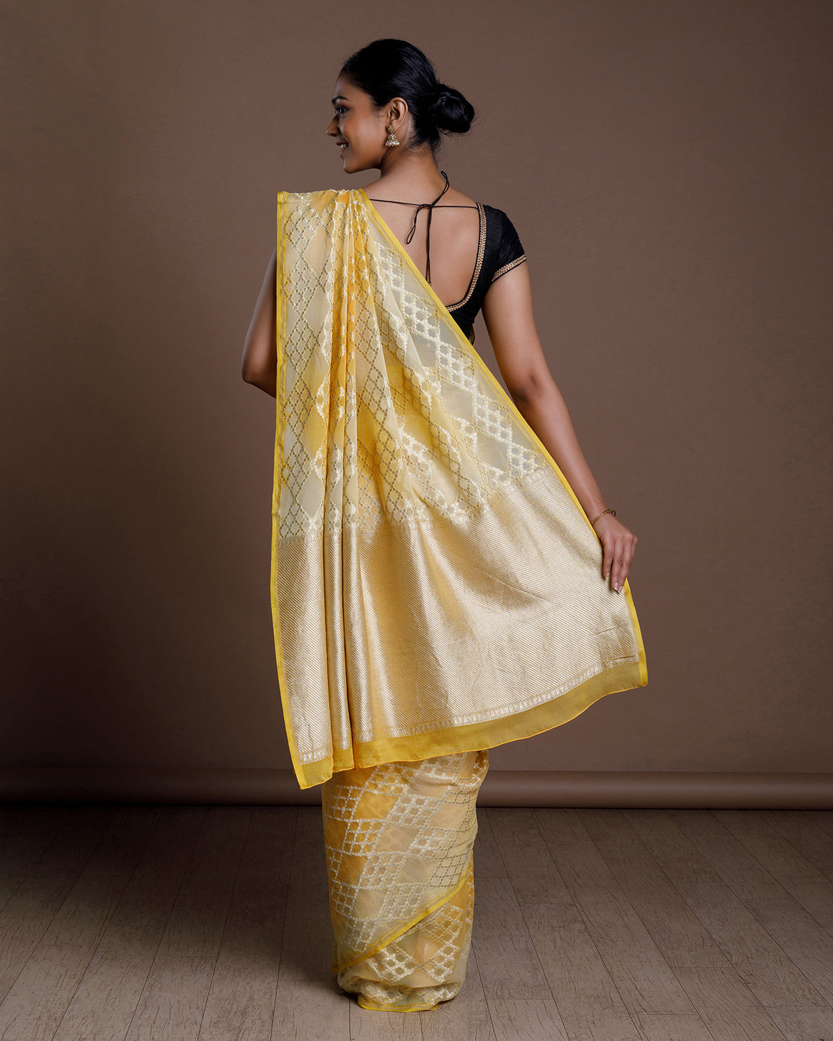 Yellow Banarasi Khadi Georgette Silk Saree