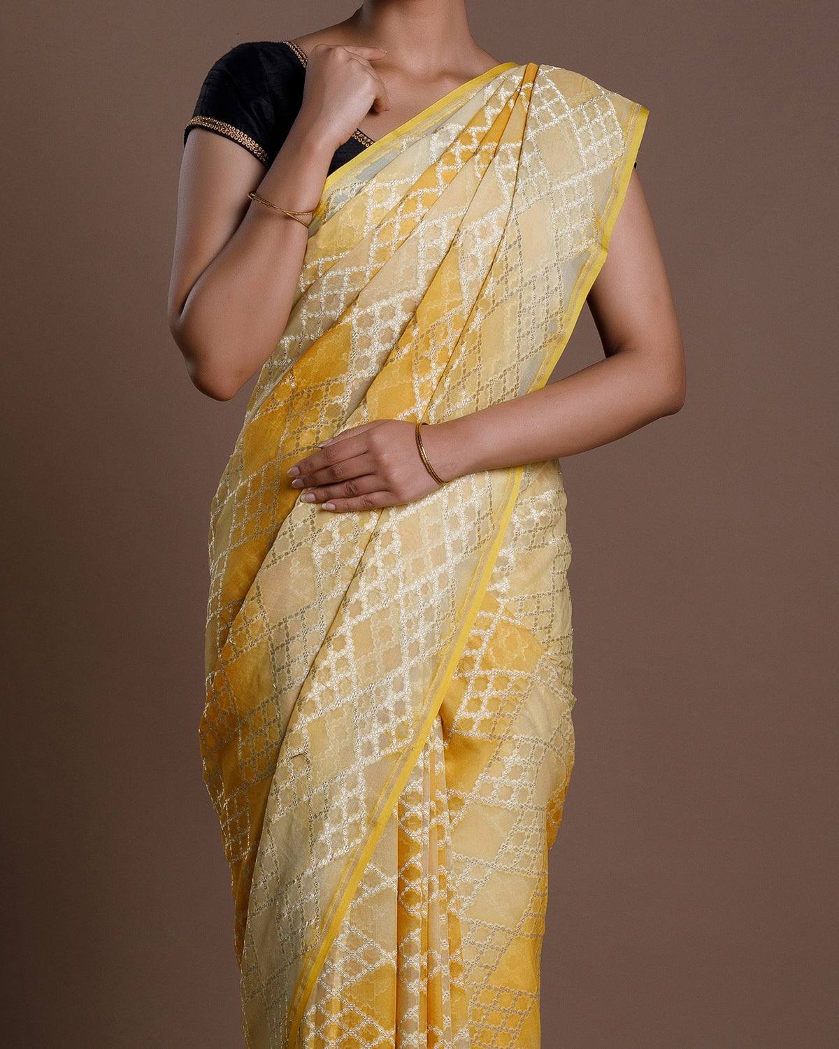 Yellow Banarasi Khadi Georgette Silk Saree
