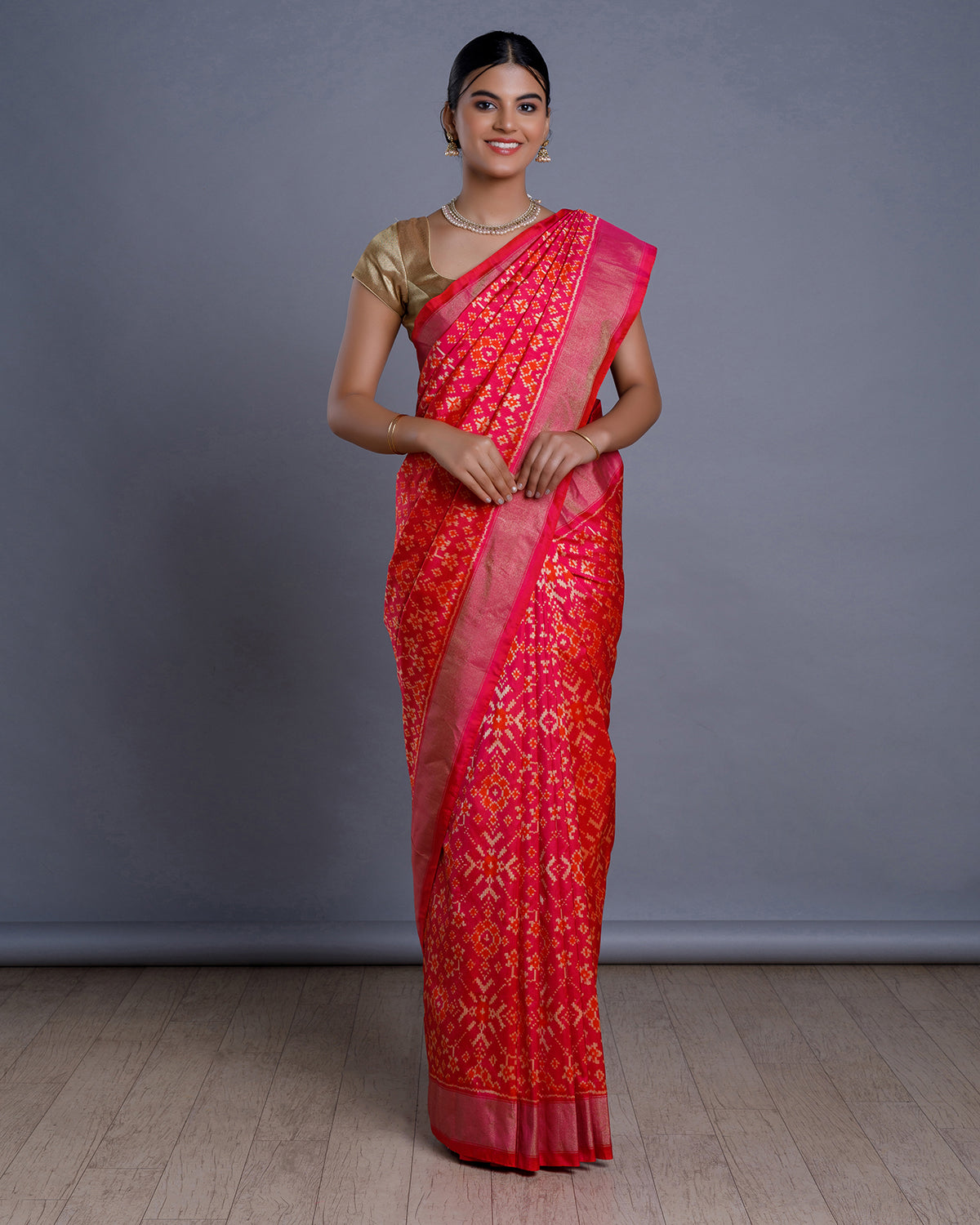 Pink Ikkat Handloom Silk Saree