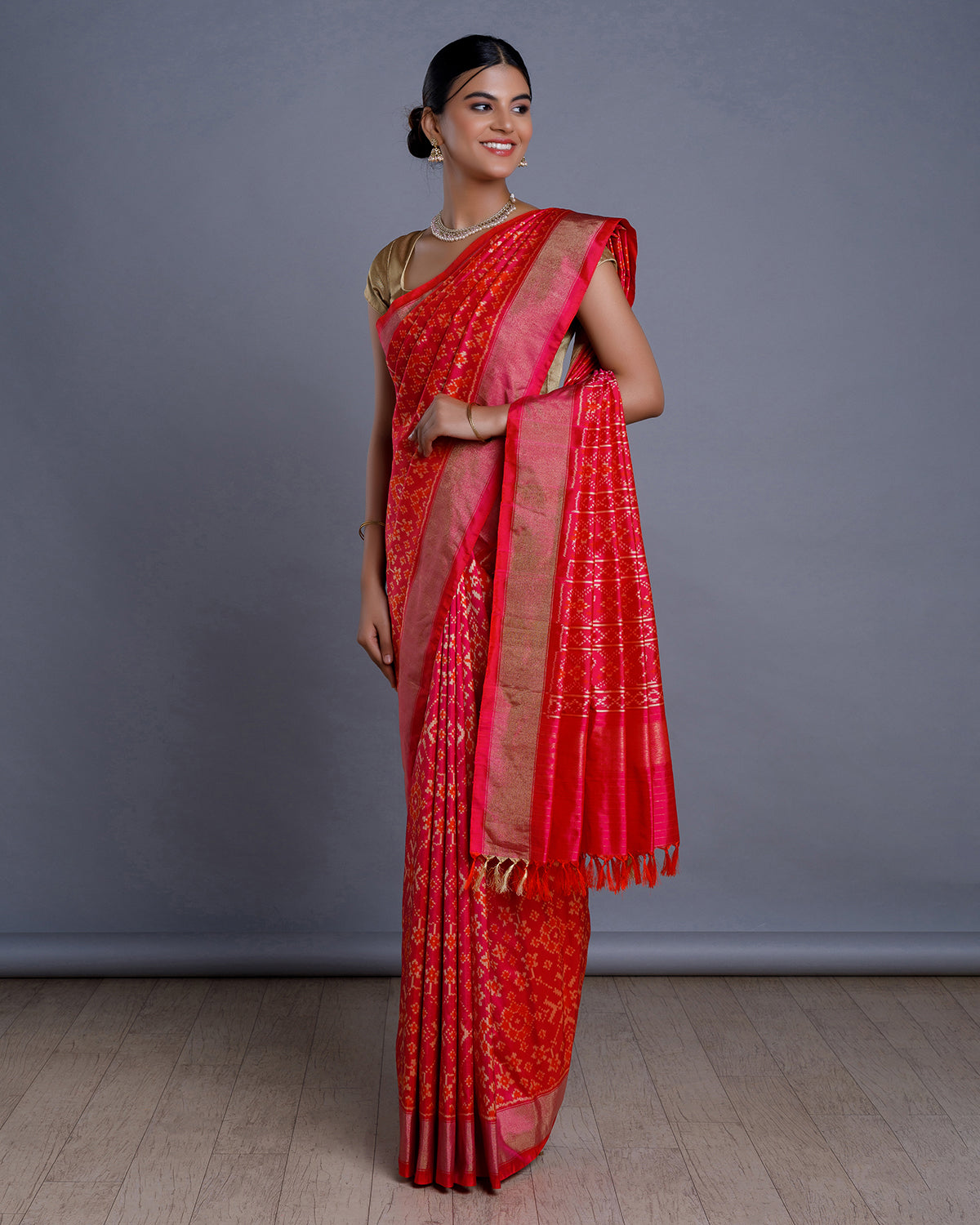Pink Ikkat Handloom Silk Saree