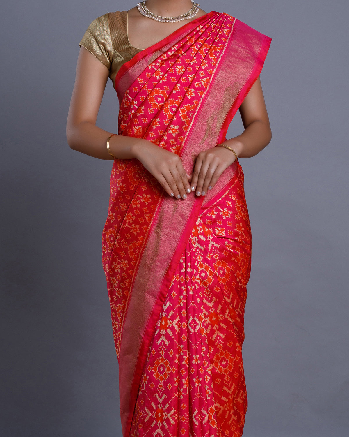 Pink Ikkat Handloom Silk Saree