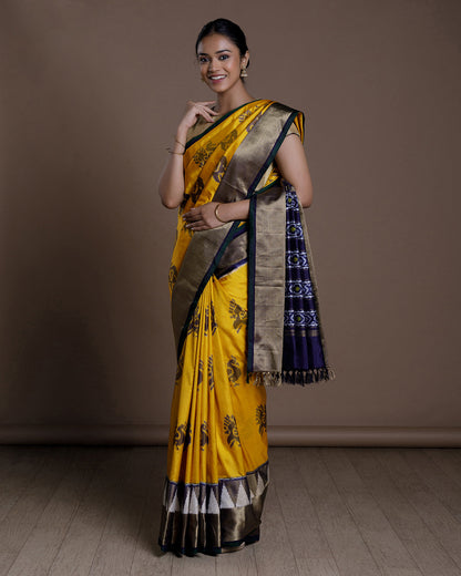 Yellow Ikkat Handloom Silk Saree