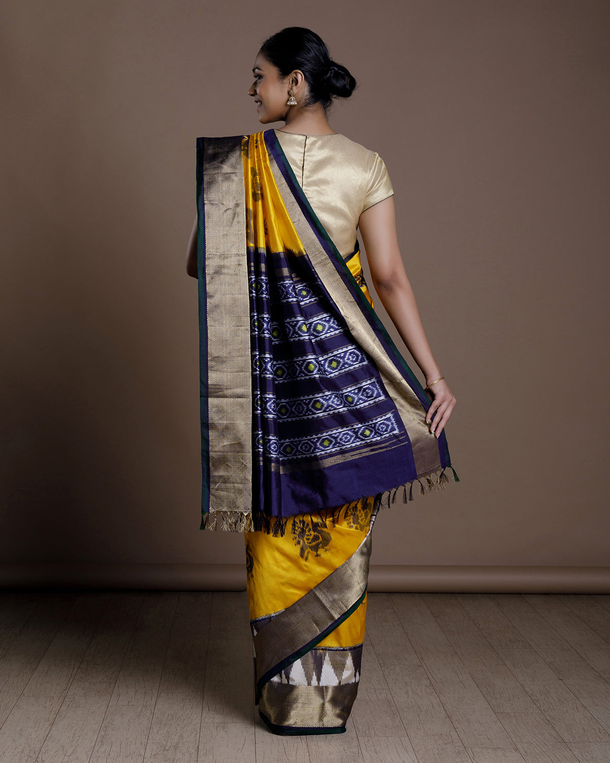 Yellow Ikkat Handloom Silk Saree