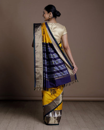 Yellow Ikkat Handloom Silk Saree