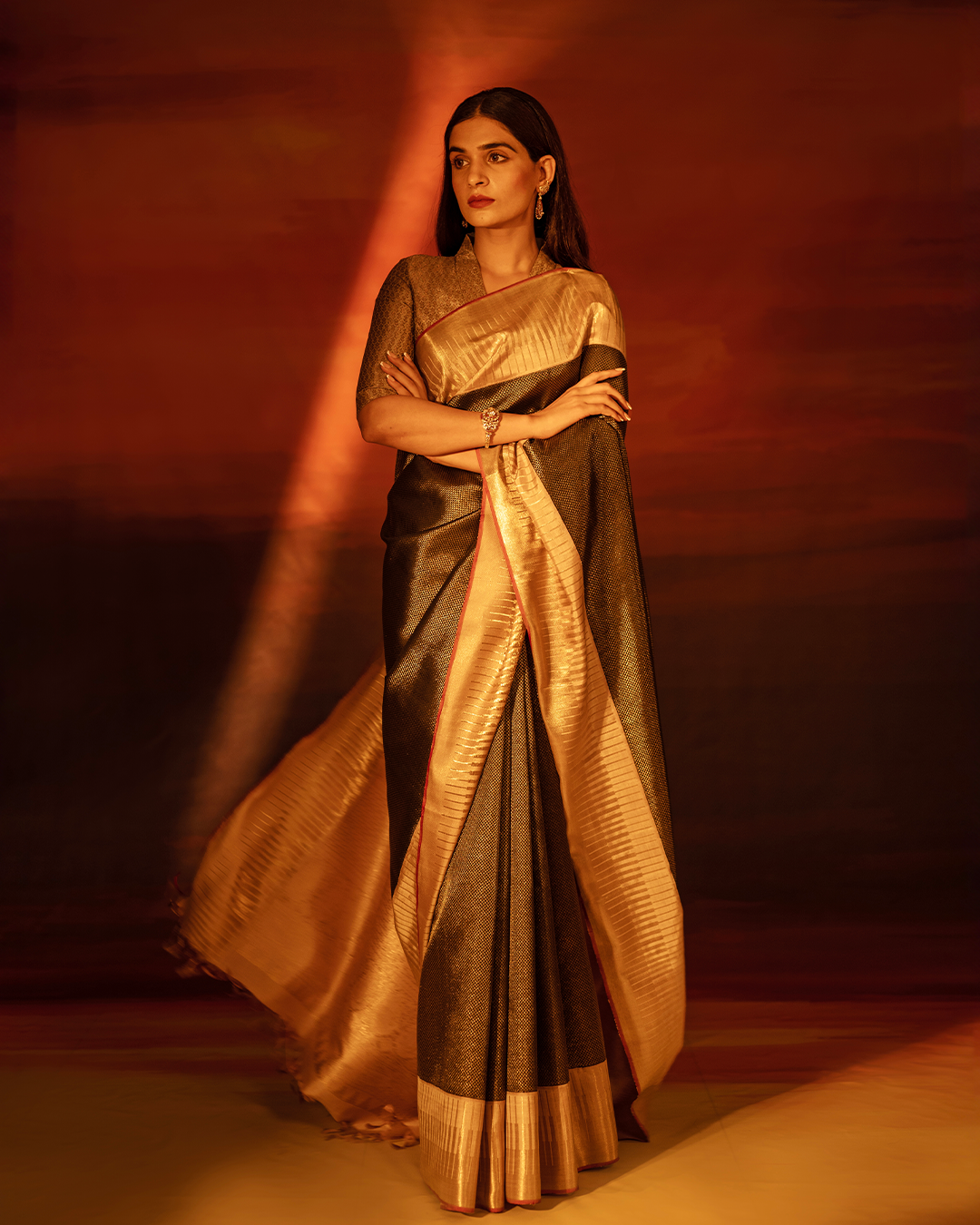 Black gold brocade kanchivaram silk saree