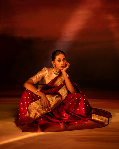 Red Banarasi silk saree