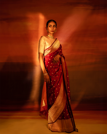 Red Banarasi silk saree