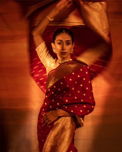 Red Banarasi silk saree