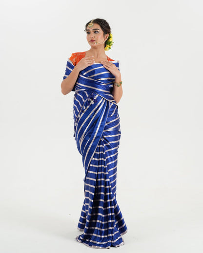 Royal Blue satin silk Banarasi saree
