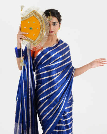 Royal Blue satin silk Banarasi saree
