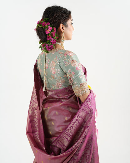 Plum Purple Kanchivaram Tissue Saree