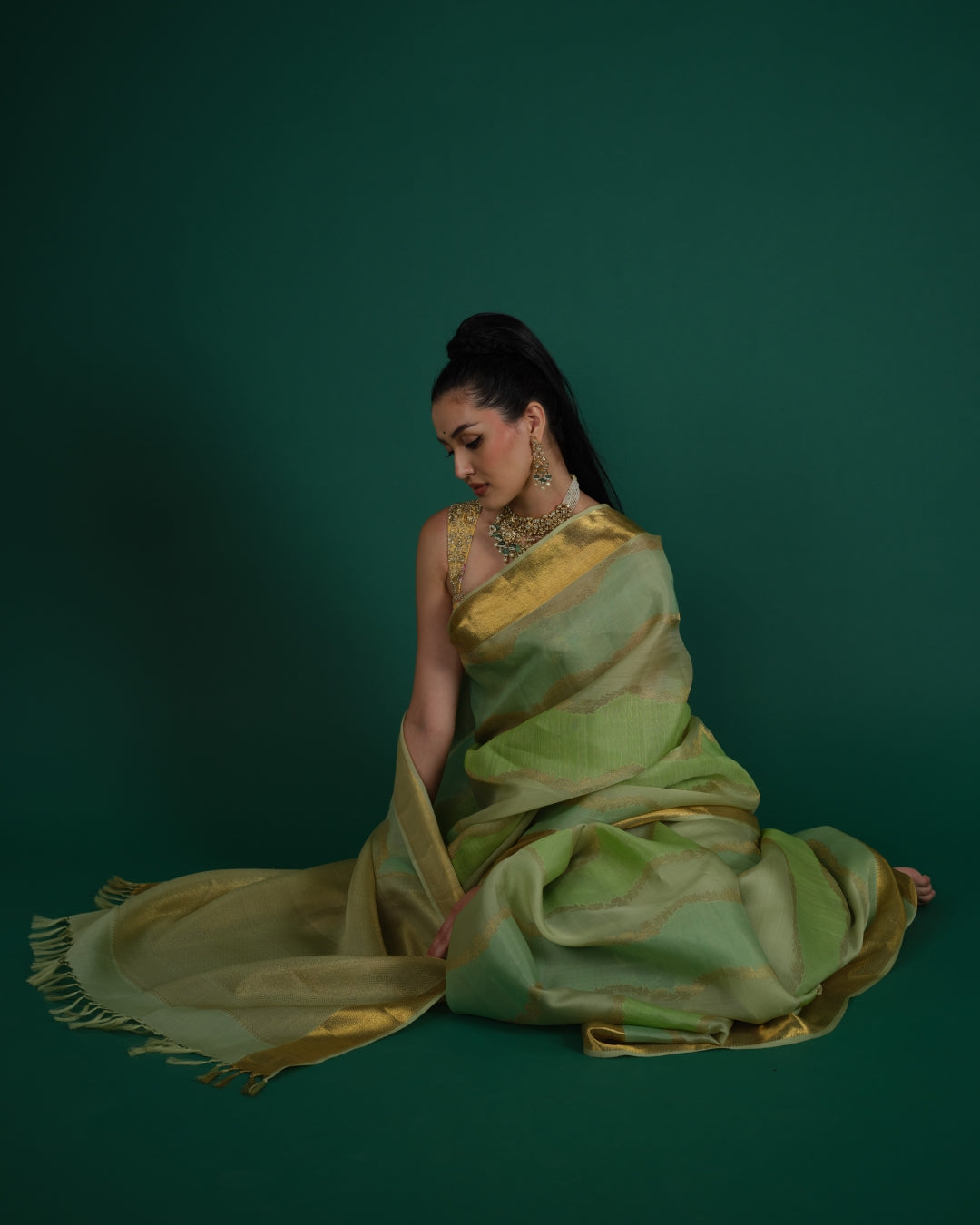 Pista Green Kanchi Kora Saree