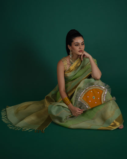 Pista Green Kanchi Kora Saree