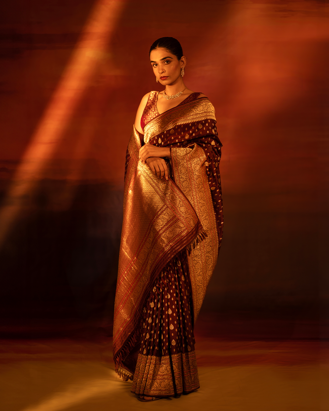 Brown Banarasi silk saree