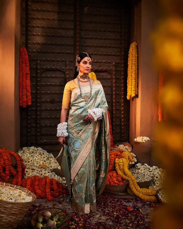 Sky Blue Banarasi Silk Saree