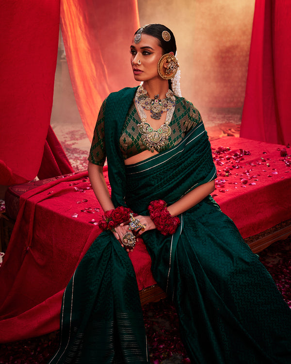 Dark Green Banarasi Silk Saree