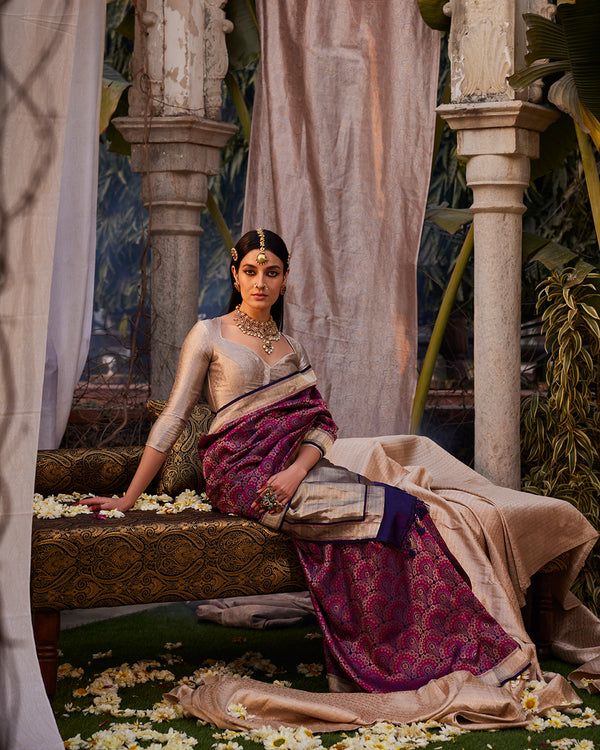 Pinkish Purple Banarasi Silk Saree