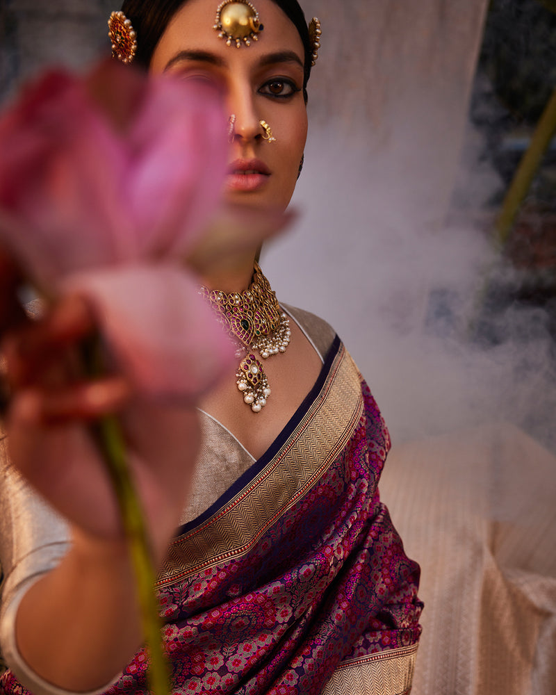 Purple Banarasi Silk Saree
