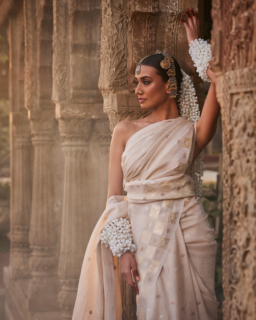 Beige Tussar Georgette Silk Saree