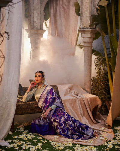 Violet Banarasi Satin Silk Saree