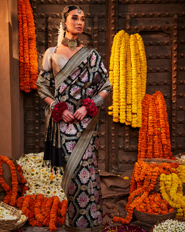 Black Banarasi Silk Saree