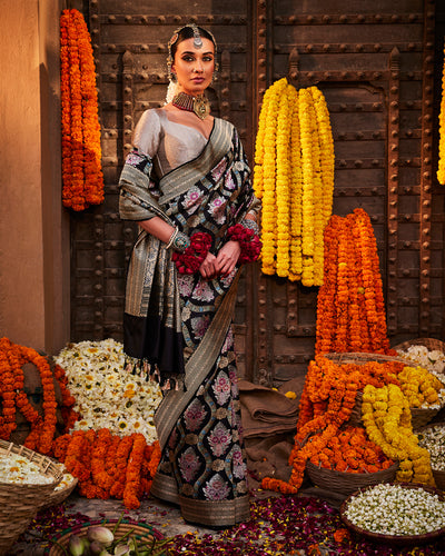 Black Banarasi silk Saree