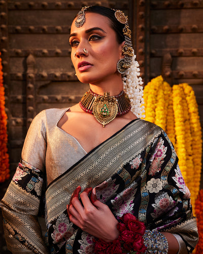 Black Banarasi silk Saree
