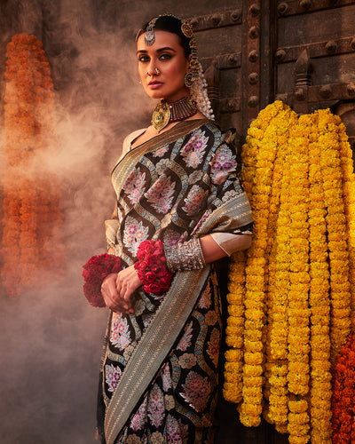 Black Banarasi silk Saree