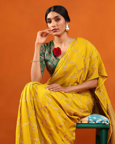 Yellow Mysore Crepe Silk Saree