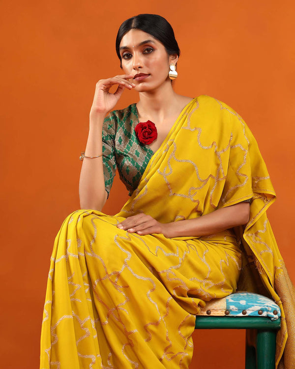 Yellow Crepe Silk Saree