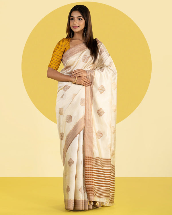 Cream Woven Fancy Art Silk Saree