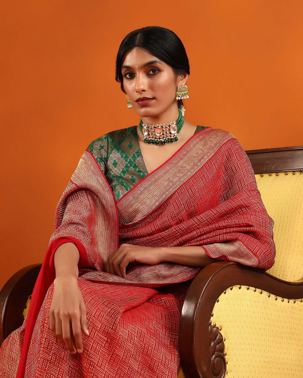 Red Crepe Silk Saree