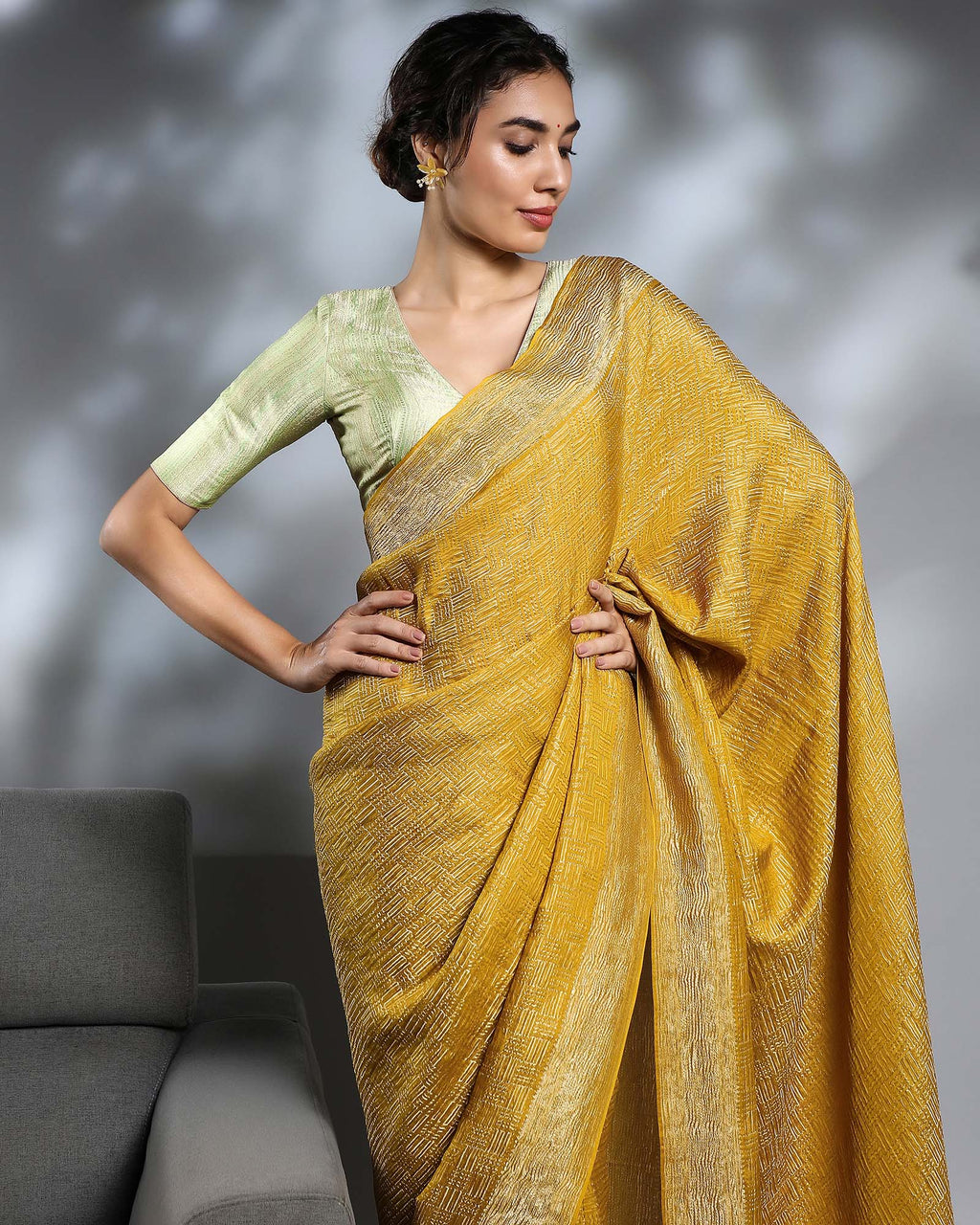 Yellow Mysore Crepe Silk Saree