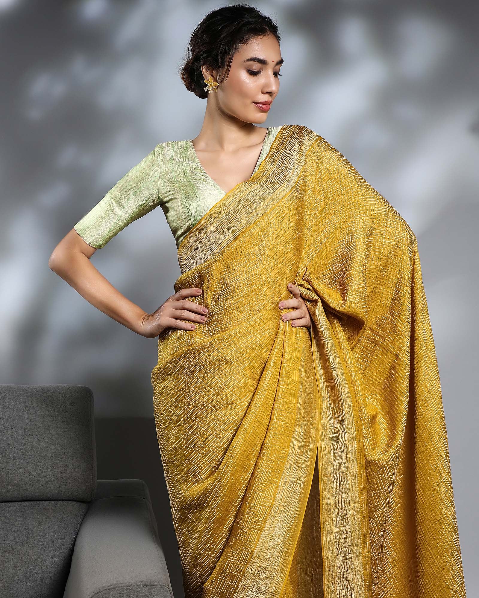 Yellow Mysore Crepe Silk Saree