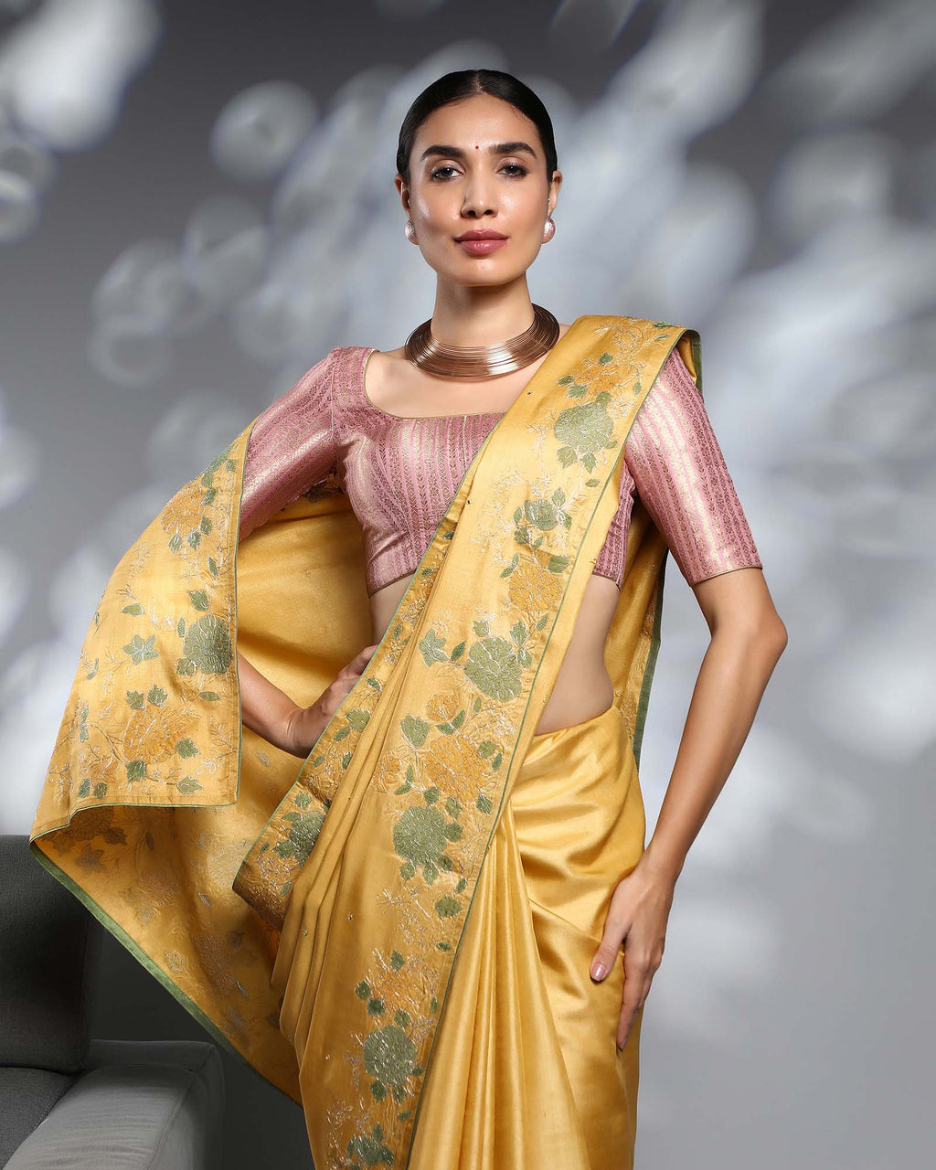 Yellow Tussar Silk Saree