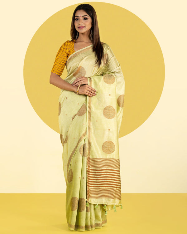 Lime Green Woven Fancy Art Silk Saree
