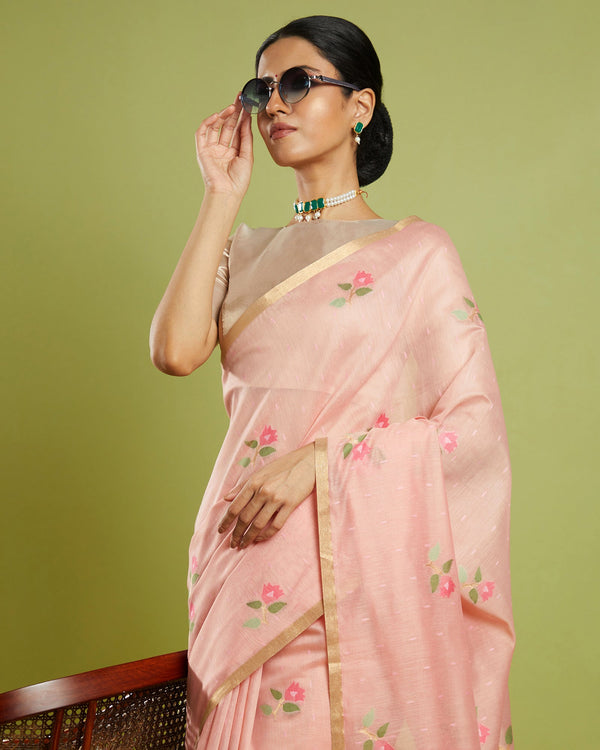 Peach Printed Formal Saree