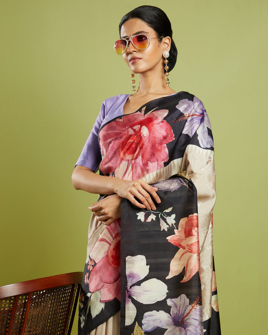 Floral Blended Tussar Saree Embroidered Formal Wear Saree
