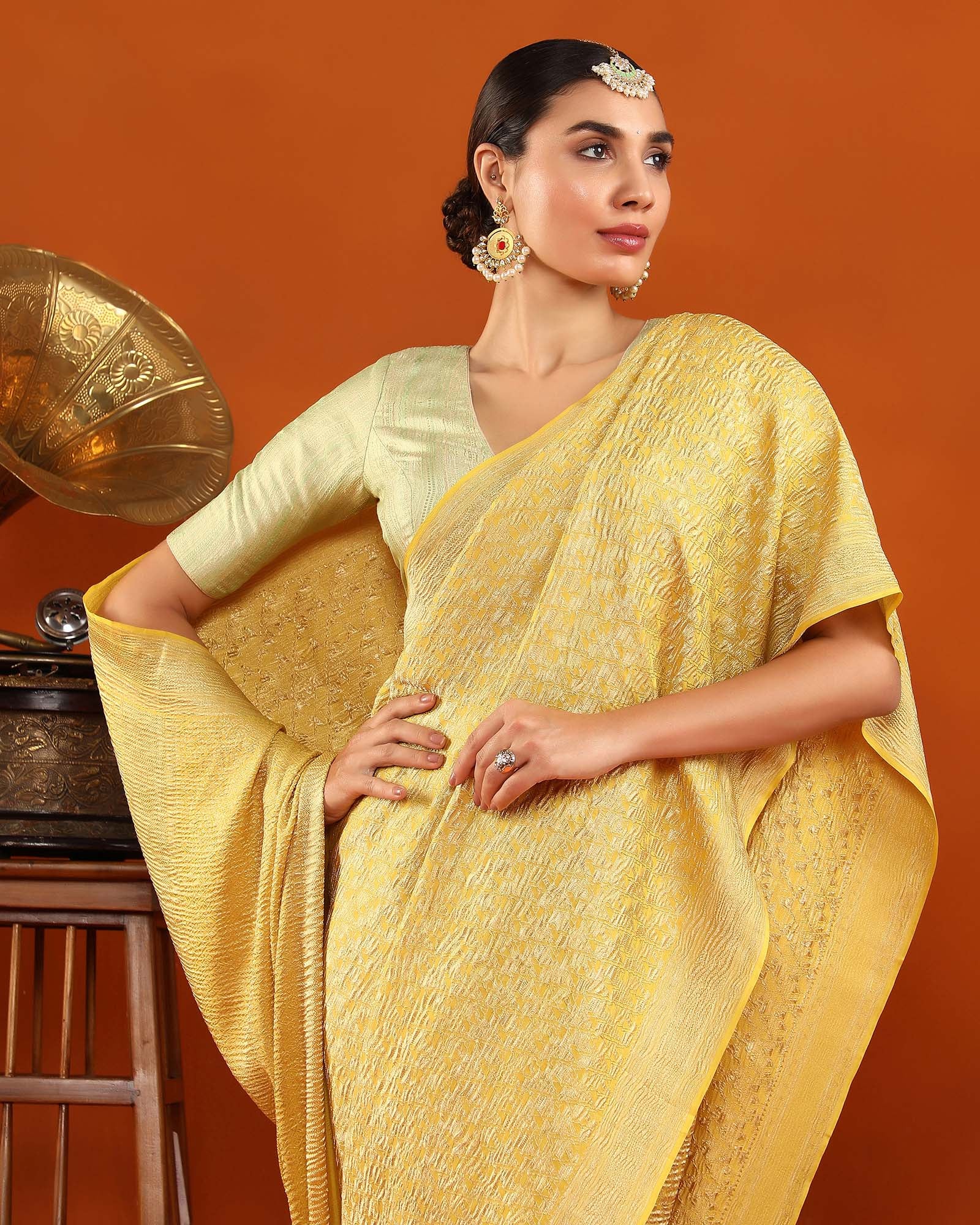 Yellow Mysore Crepe Silk Saree