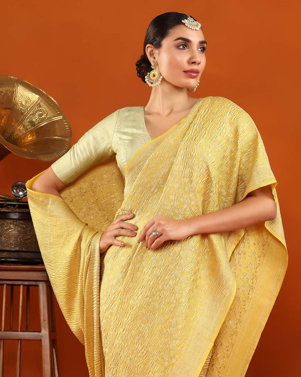 Yellow Crepe Silk Saree