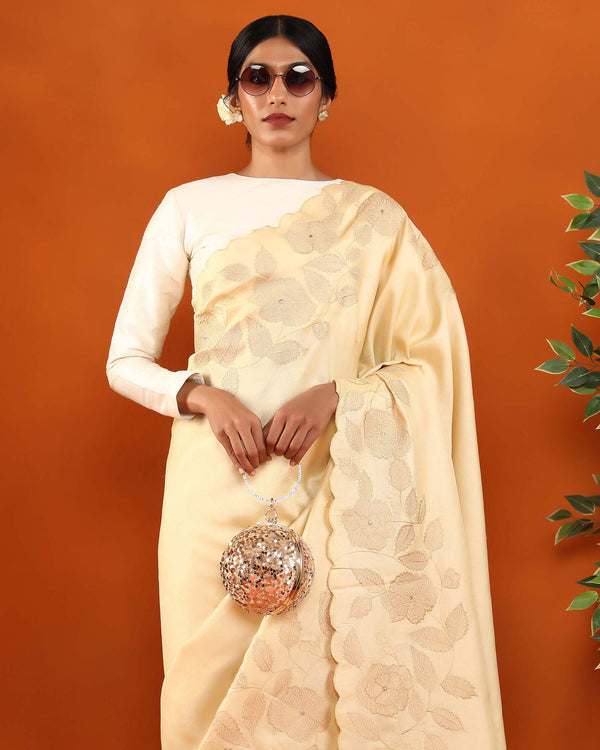 Beige Tussar Silk Saree
