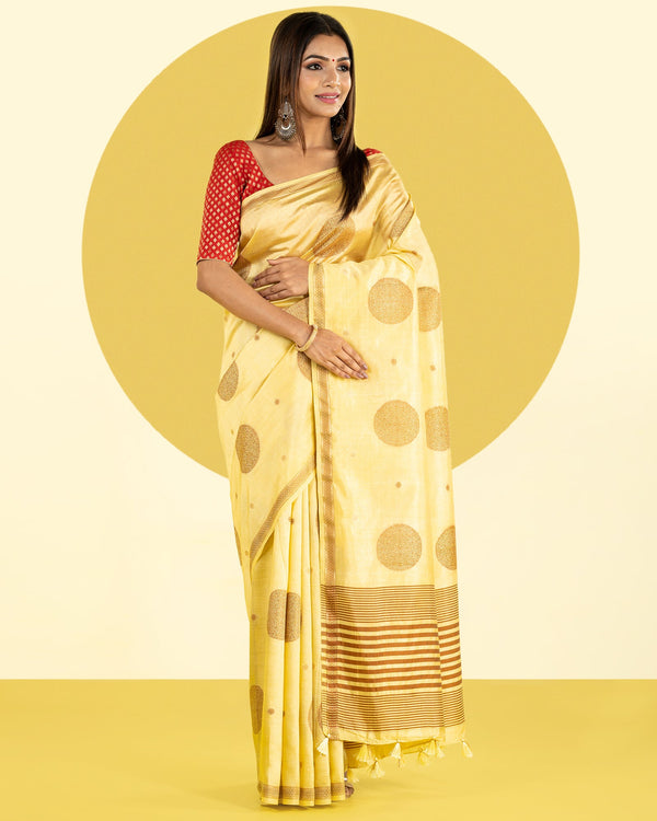 Lemon Yellow Woven Fancy Art Silk Saree