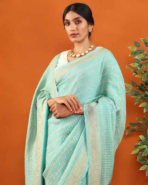 Blue Mysore Crepe Silk Saree